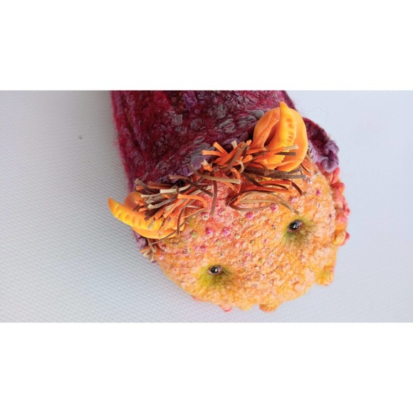 Unique OOAK Toy Alien Orange Snail SemiLy Lapatamelly Galaxy Handmade Silk Wool - Picture 13 of 15